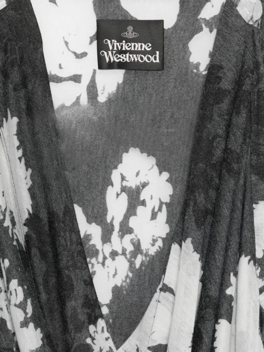 Vivienne Westwood Grey Floral Print Draped Wrap Dress