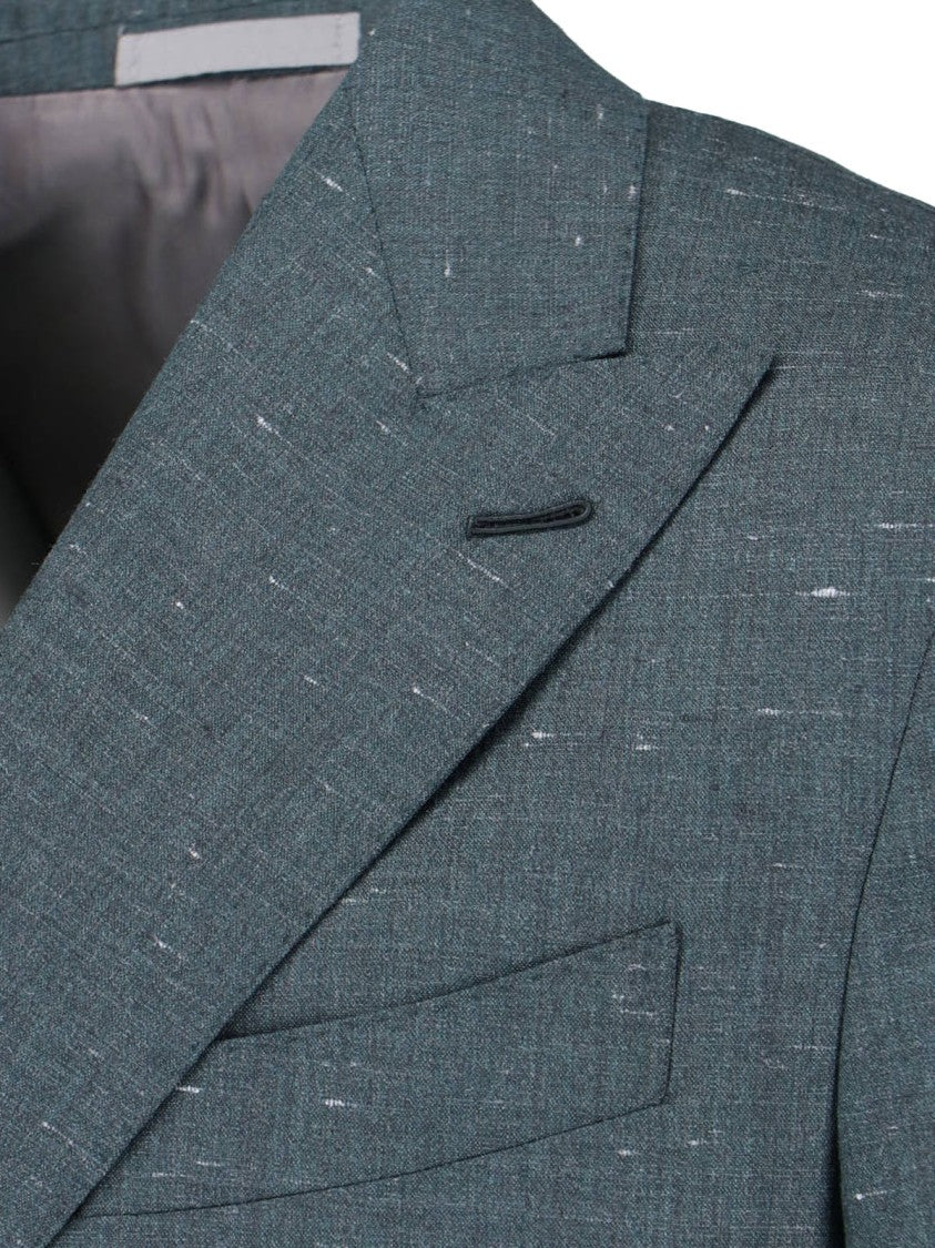 Caruso Green Double-Breasted Textured Silk-Wool Blazer
