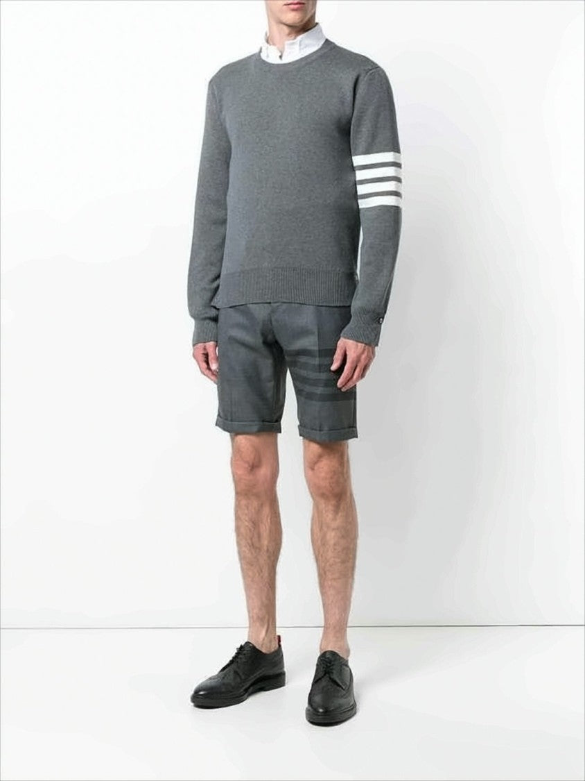 Thom Browne Crew Neck Sweater With Ribbon Accents And Stripe Detail