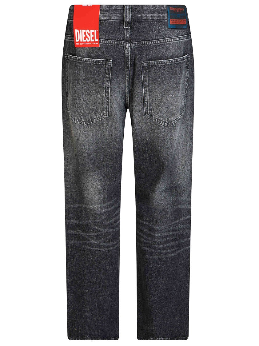 Diesel Distressed Black Straight-Leg Jeans