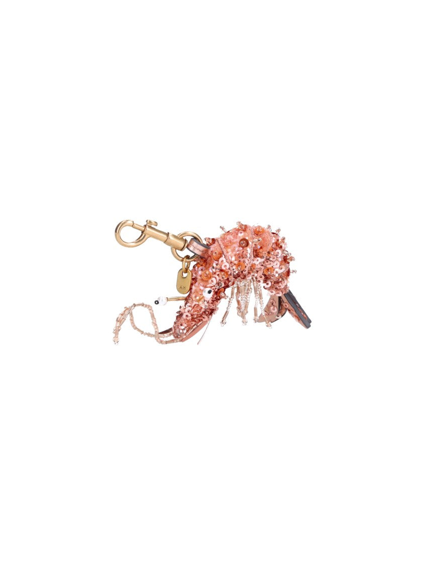 Anya Hindmarch Pink Shrimp Sequin Fabric Key Charm