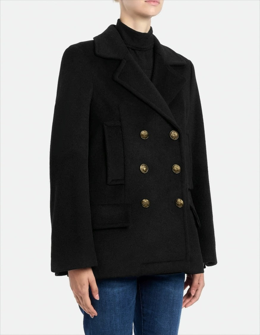 Dondup Double-Breasted Peacoat In Velour Wool Blend