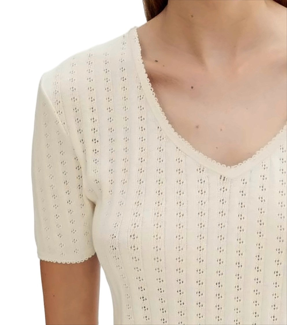 A.P.C. Short-Sleeve Top With Scalloped V-Neck