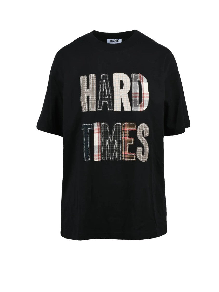 Moschino Black Patchwork Crew Neck Cotton T-Shirt