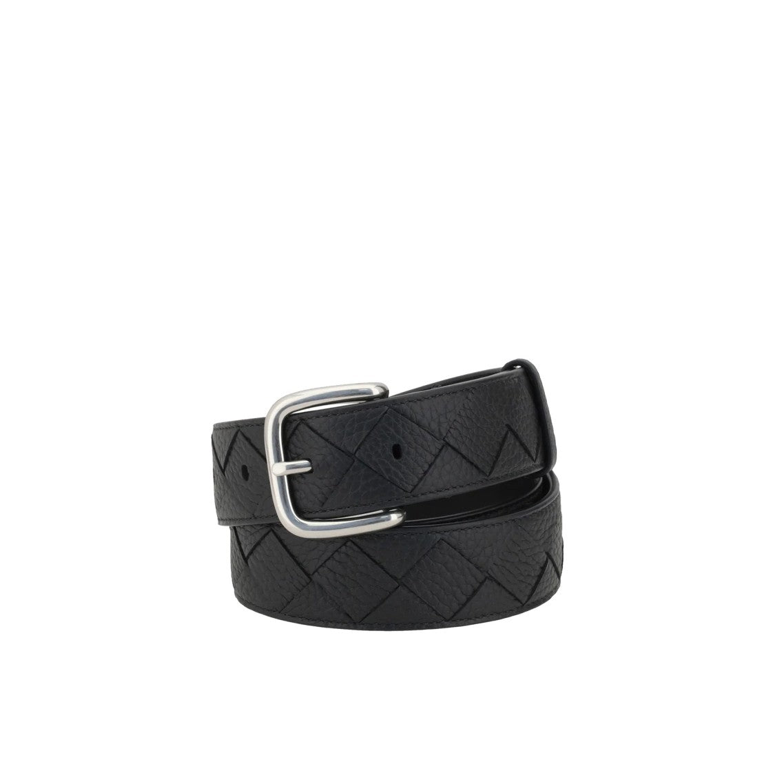 Bottega Veneta Intrecciato Pebbled Leather Belt With Adjustable Silver Buckle