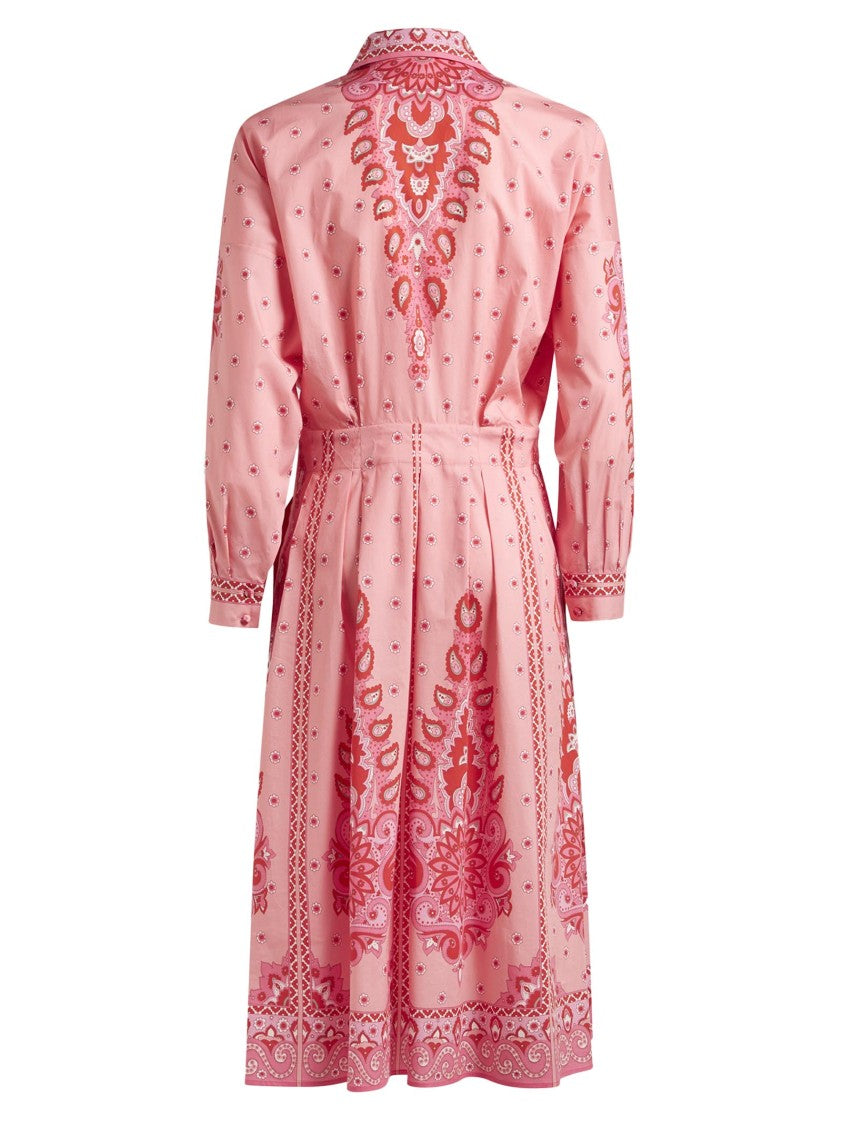 Etro Midi Pink Shirt Dress With Floral Pattern