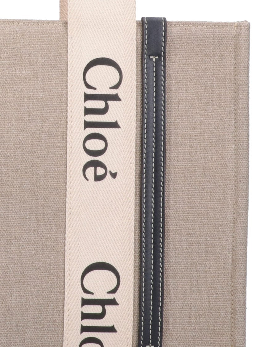 Chloé "Woody" Tote Bag, In Beige Linen