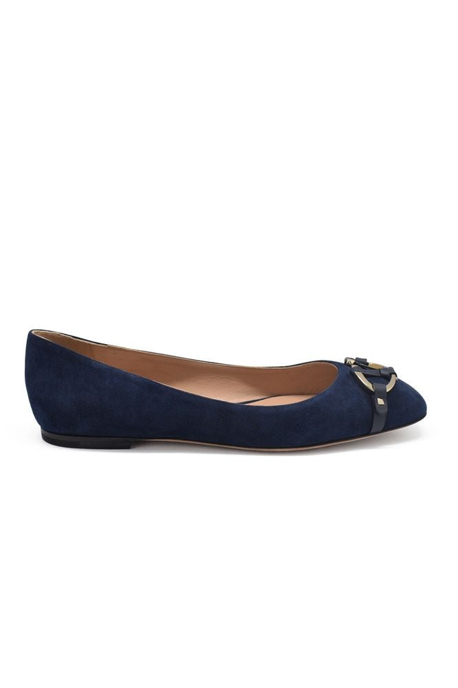 Valentino Garavani Navy Blue Suede Ballerina