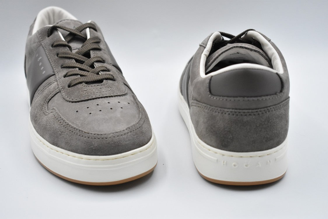Hogan Dove Grey Smooth Textured Suede Laced Sneakers