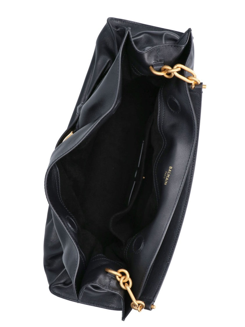 Balmain Black Anthem Medium Leather Shoulder Bag