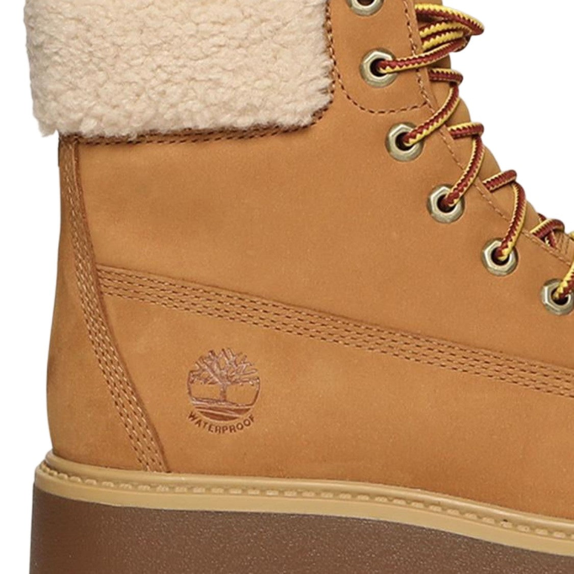 Timberland Round Toe Leather Ankle Boots With Teddy Fleece Collar