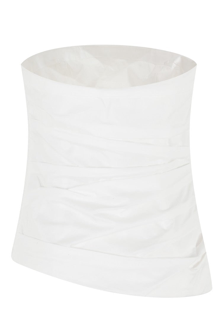 Simkhai White Emerson Ruched Bustier Cotton-Blend Top