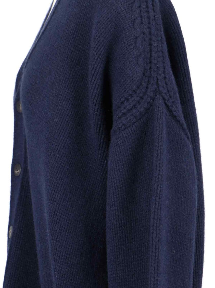 Sa Su Phi Navy Blue Knitted Cardigan With V-Neckline And Button-Down Front