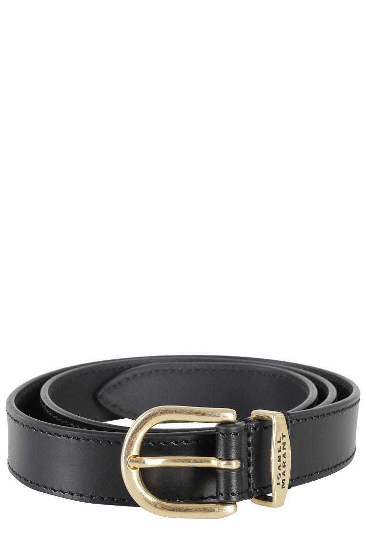 Isabel Marant Smooth Black Leather Belt With Gold-Tone Buckle Detail