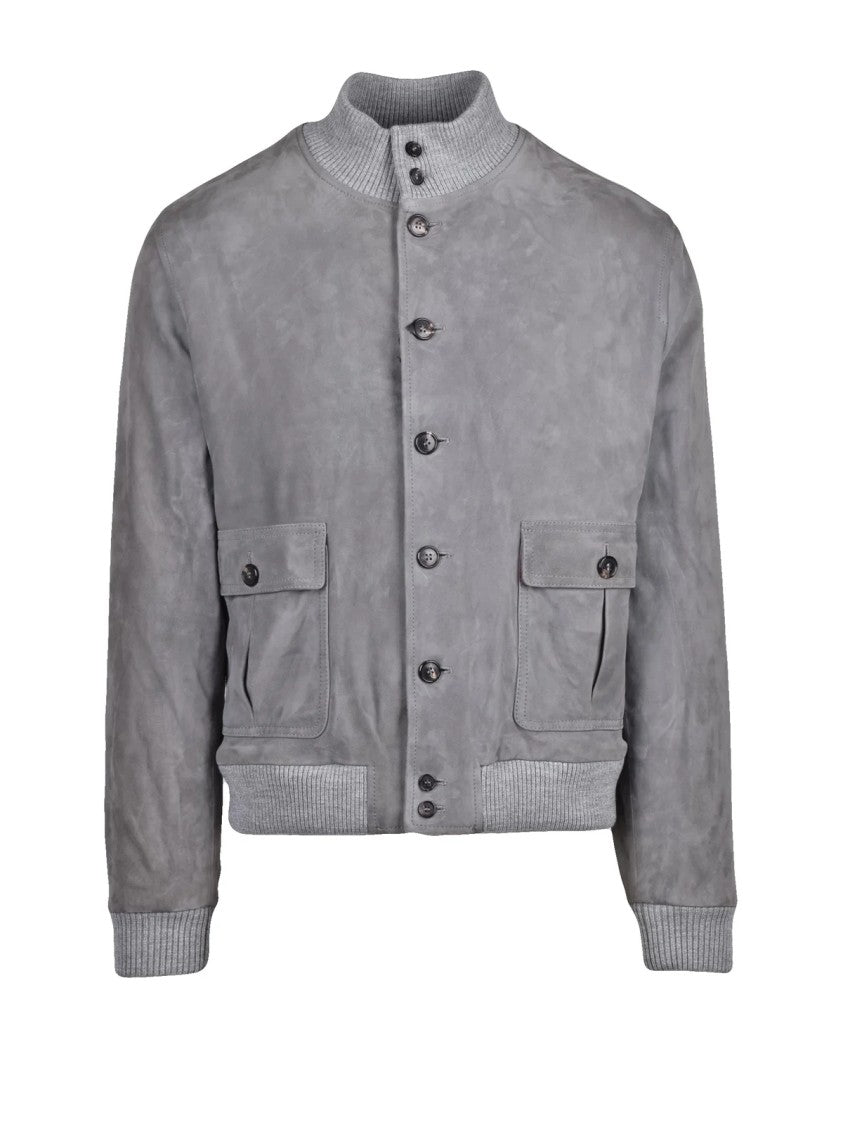 Borgo Pellai Suede Jacket With Button Closure And Ribbed Knit Details