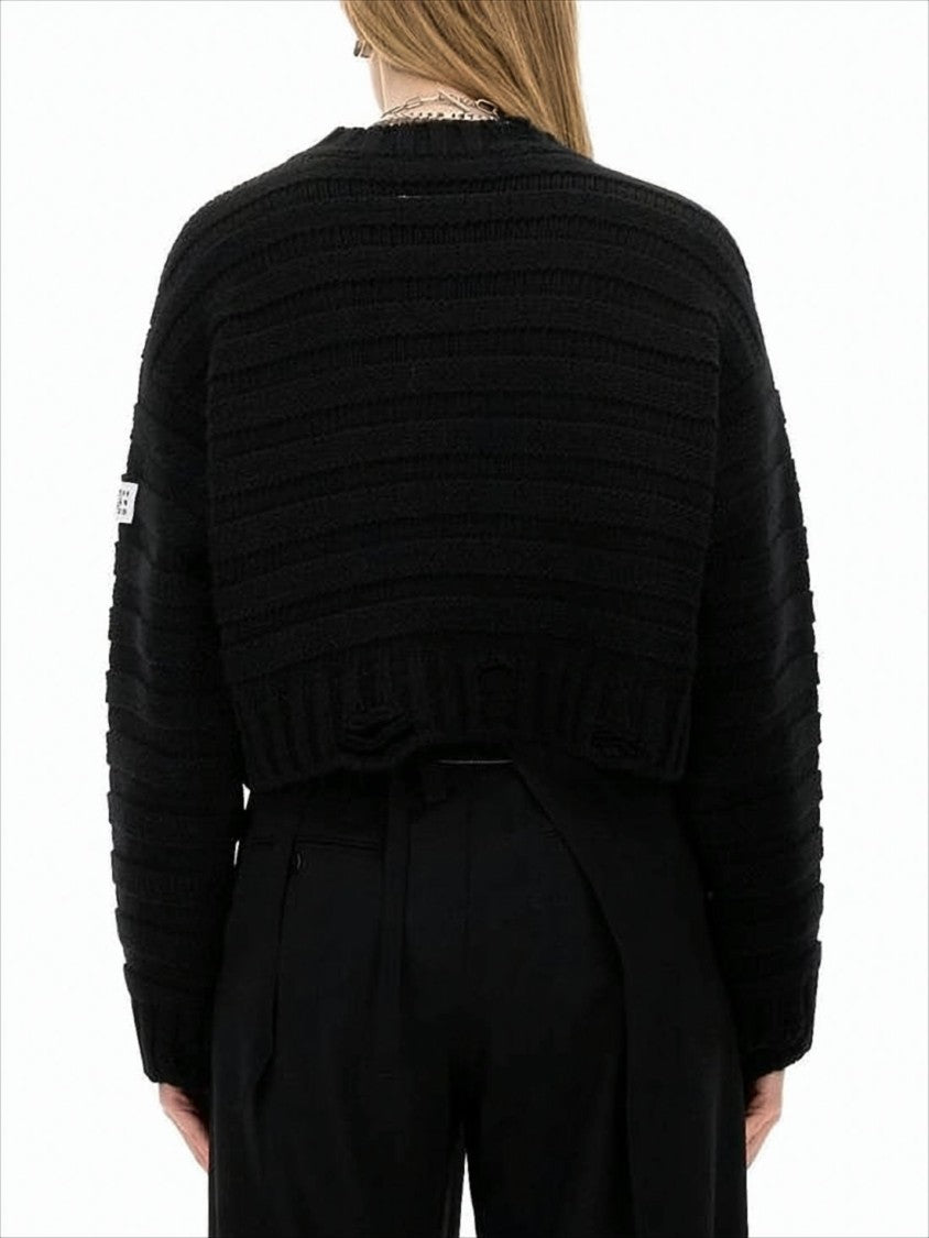 Mm6 By Maison Margiela Cropped Textured Knit Sweater With Boxy Fit