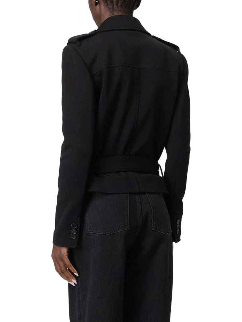 Saint Laurent Cropped Double-Breasted Coat With Wide Lapel