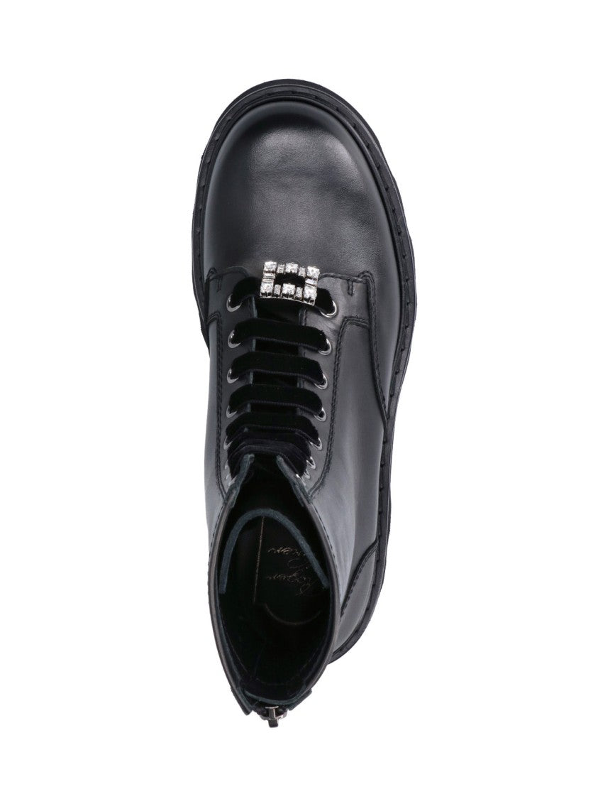 Roger Vivier Black Viv Rangers Lace-Up Leather Boots