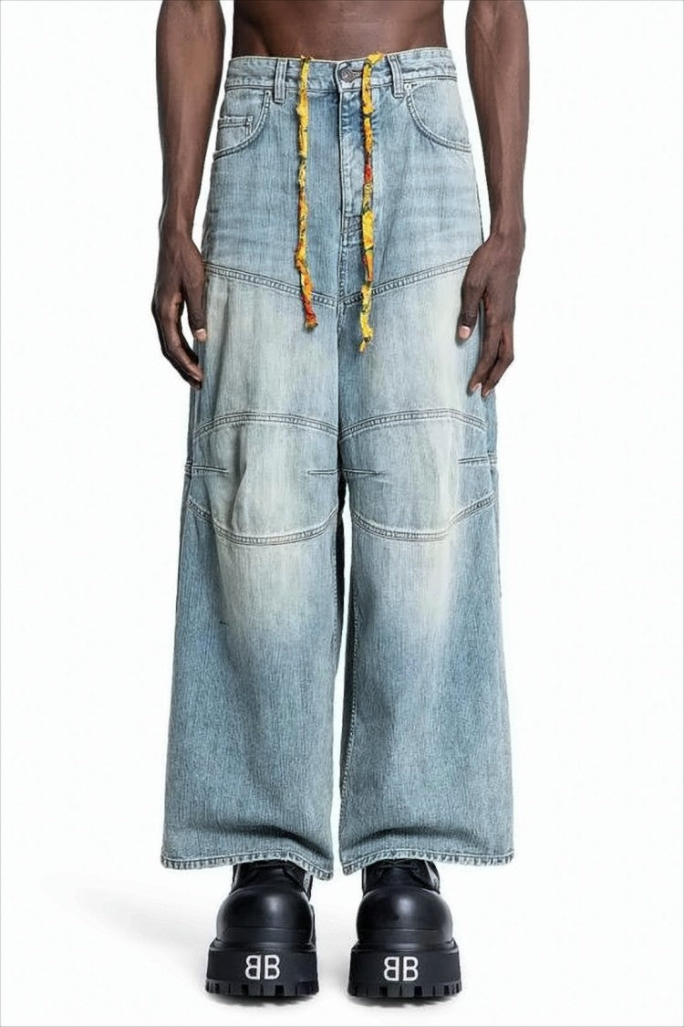 Balenciaga Wide-Leg Denim Pants With Drawstring And Vintage Wash