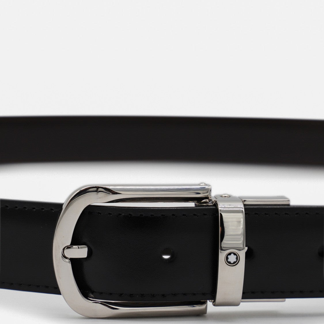 Montblanc Black Leather Belt With Polished Silver-Tone Buckle