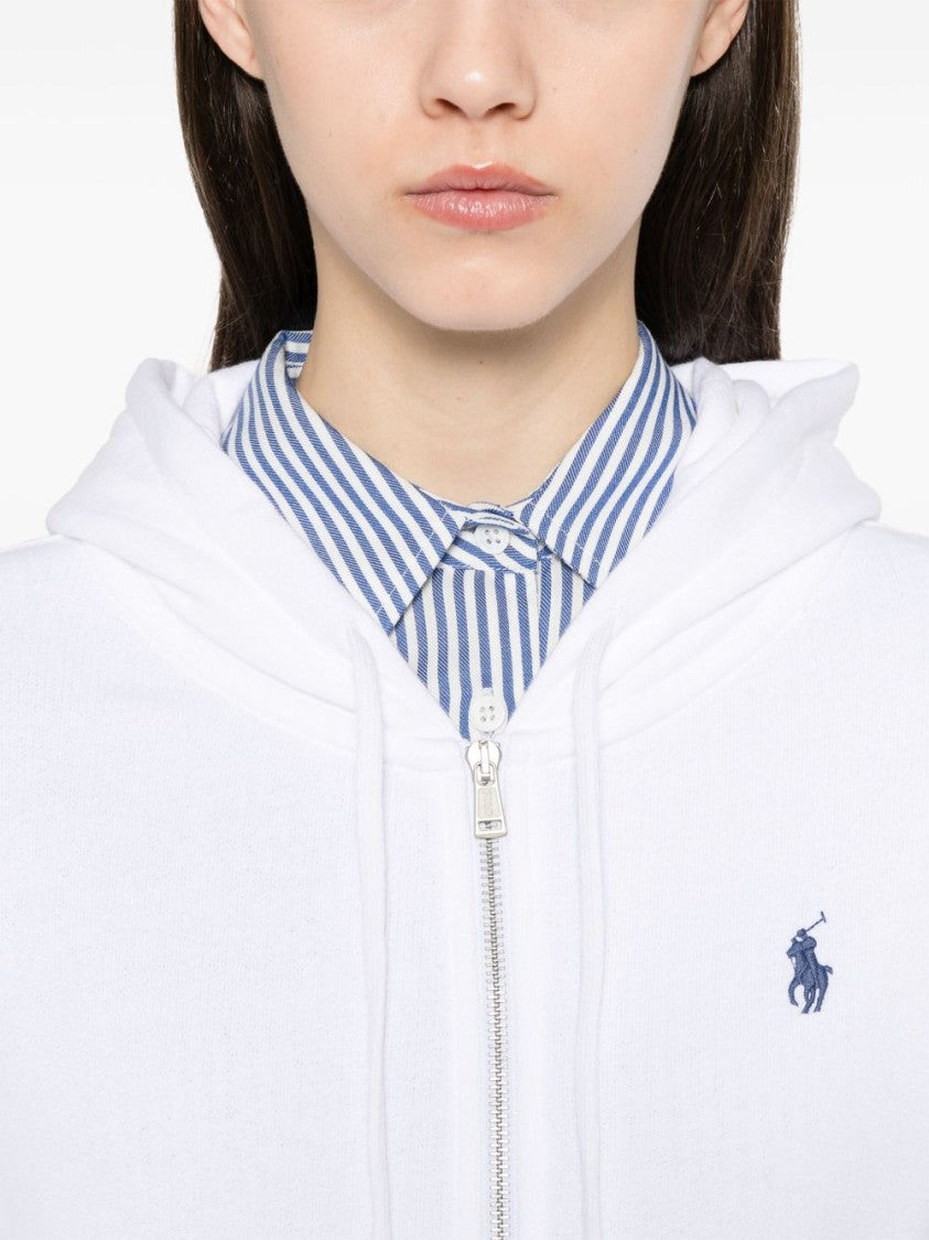 Polo Ralph Lauren Zip-Up White Sweater With Classic Hood And Front Pocket