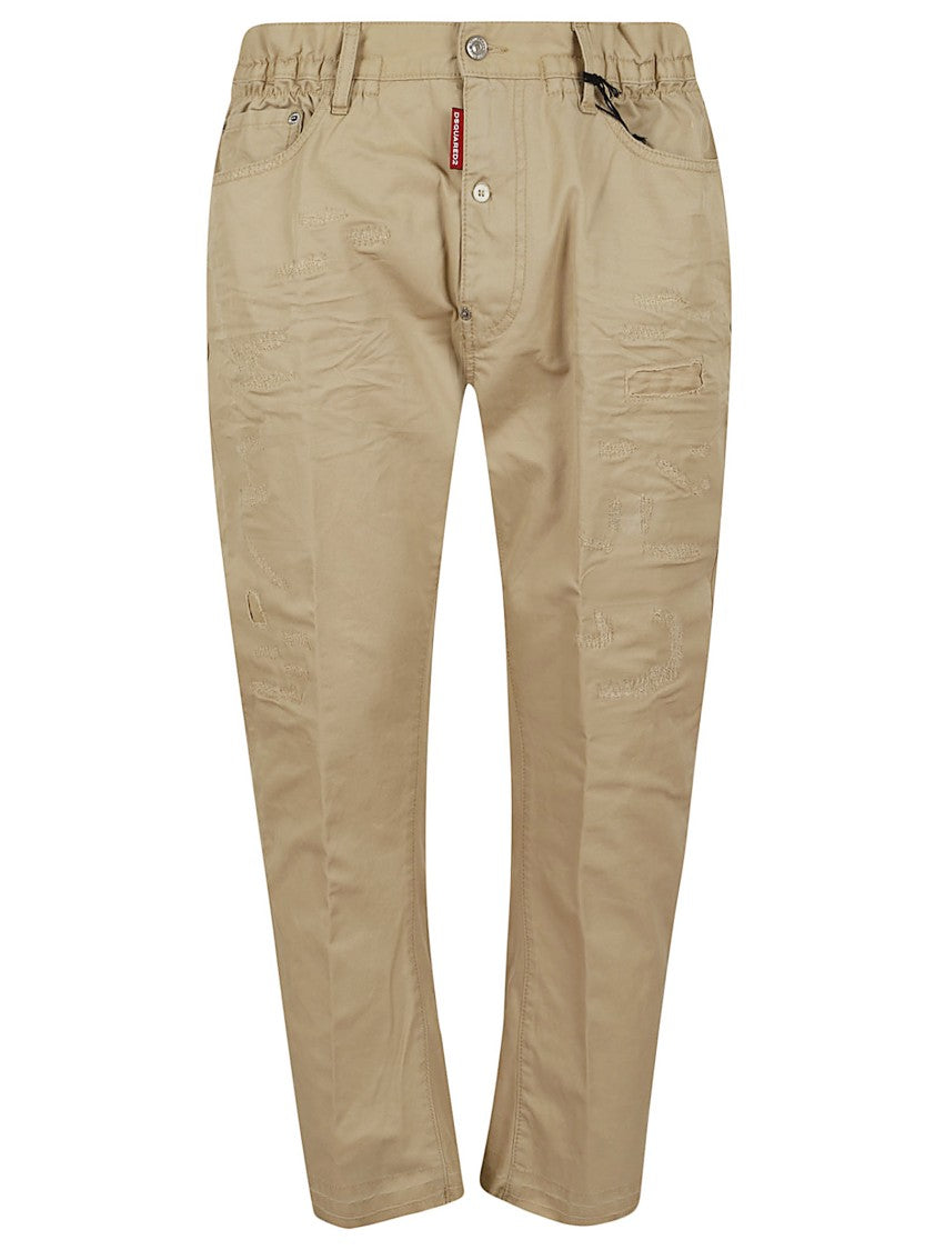 Dsquared2 Beige Cotton Cargo Pants With Distressed Detailing