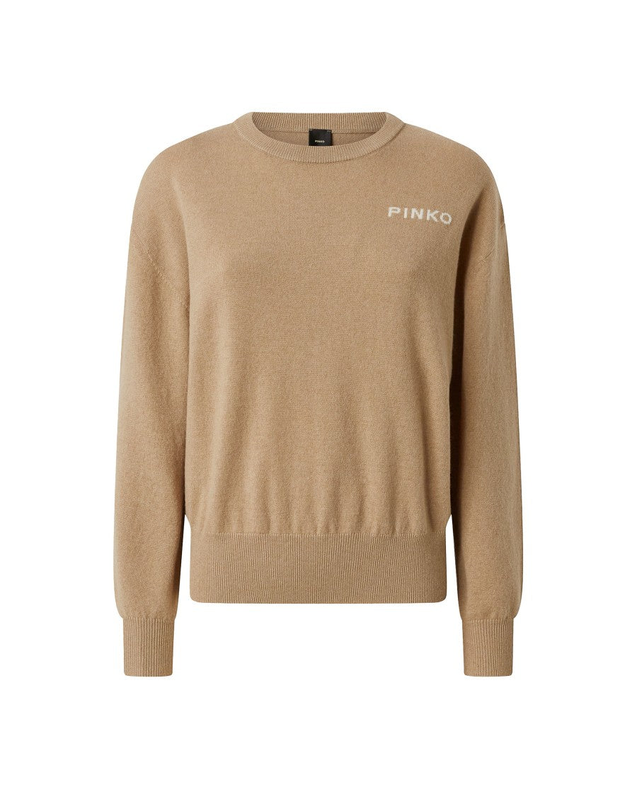 Pinko Camel Sweater With Maxi Love Birds Logo
