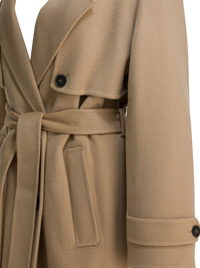 Ivy & Oak Long Belted Wool Coat With Wide Lapels