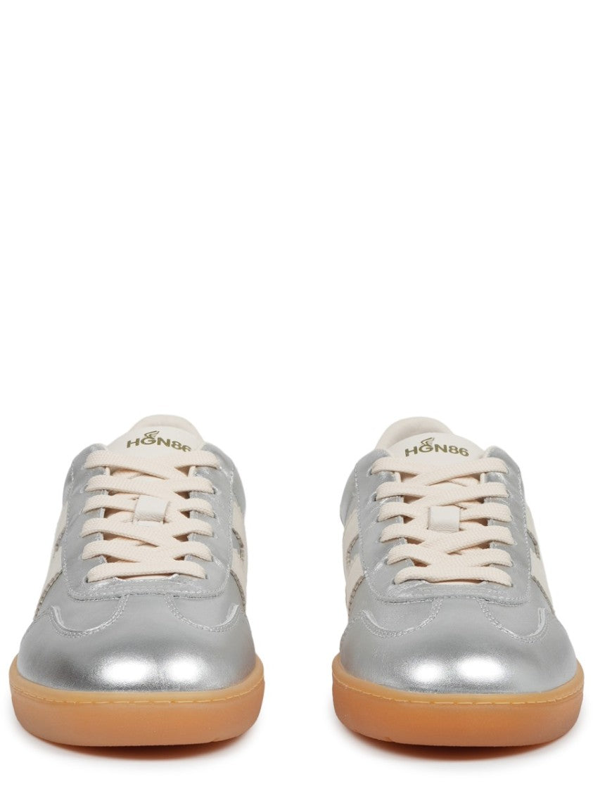 Hogan Metallic Silver Calfskin Mutton Sneakers