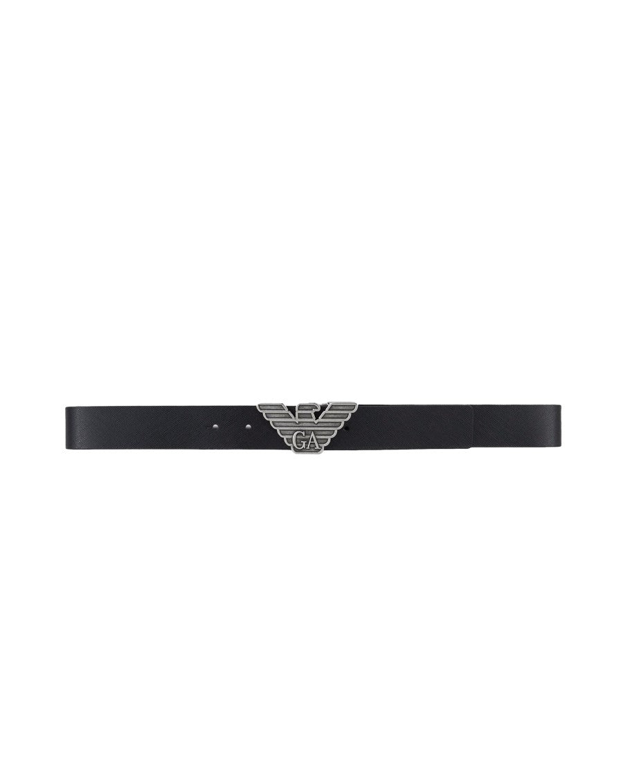 Emporio Armani Black Reversible Saffiano Calfskin Leather Belt