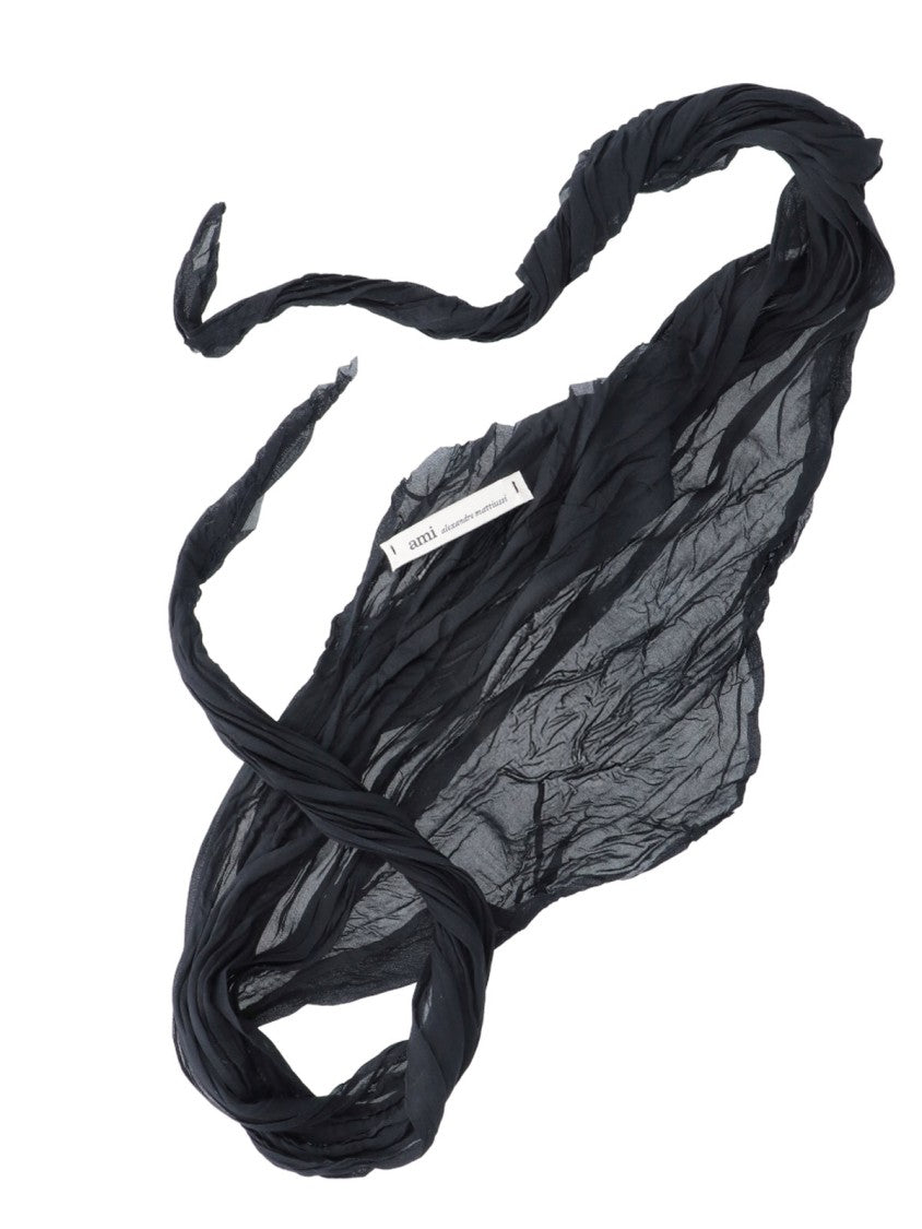 Ami Paris Textured Crinkle-Effect Scarf With Front Knot Detail