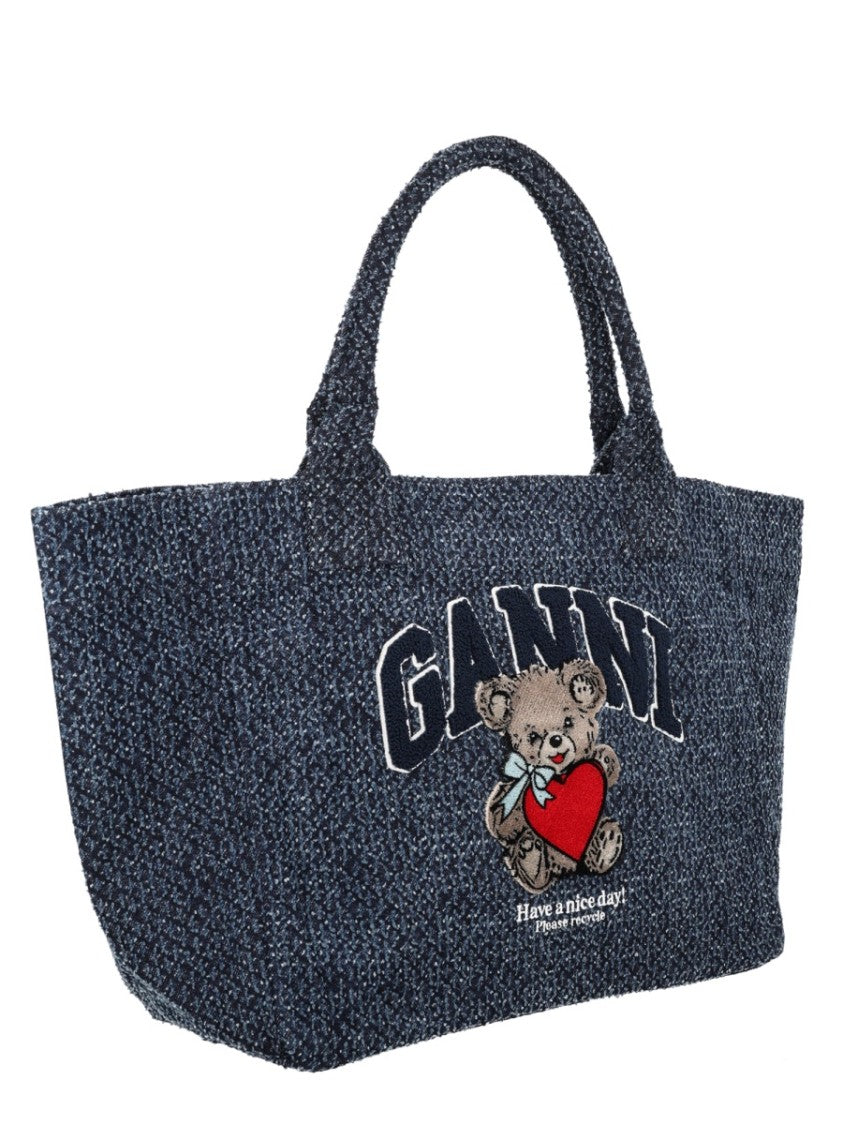 Ganni Neutral Trapeze Bear Organic Cotton Tote Bag