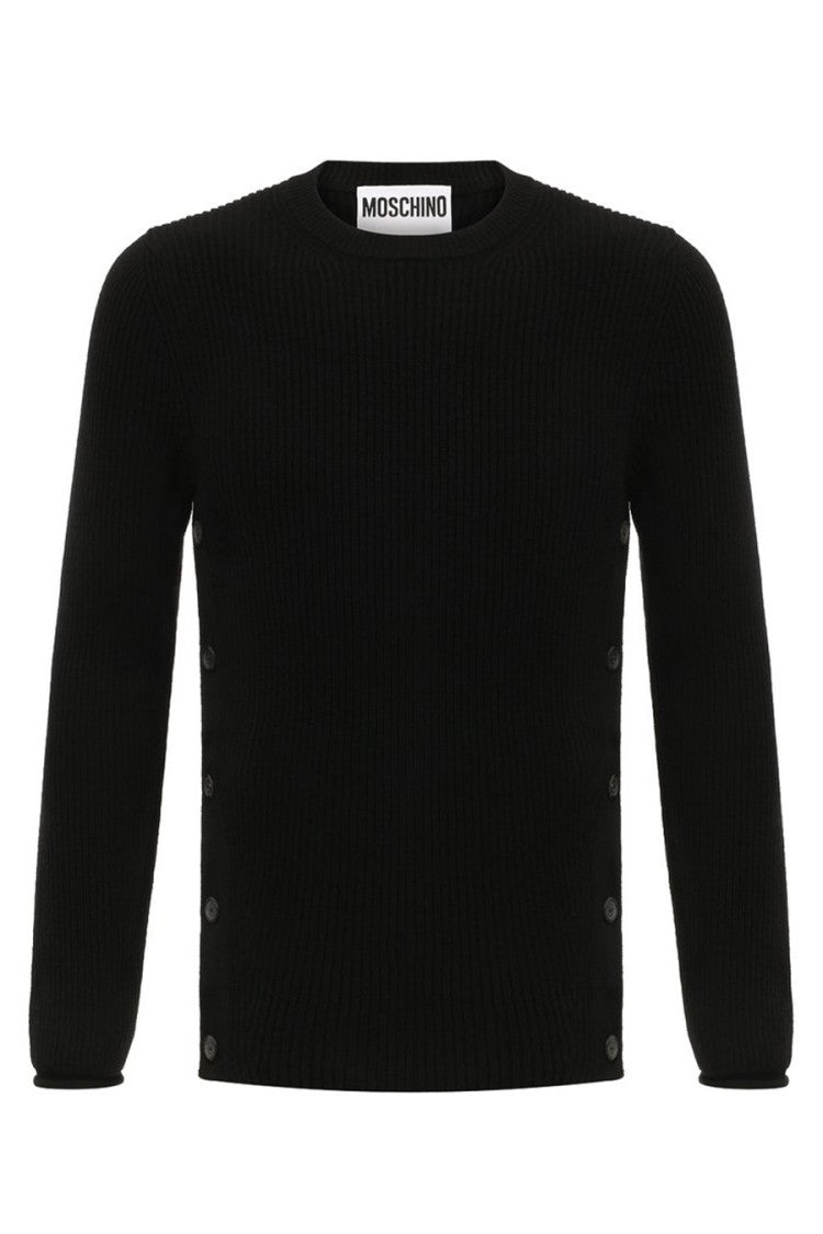 Moschino Ribbed Black Wool Knitwear With Decorative Button Accents