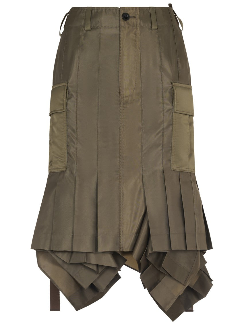 Sacai Pleated Twill Skirt With Layered Hem