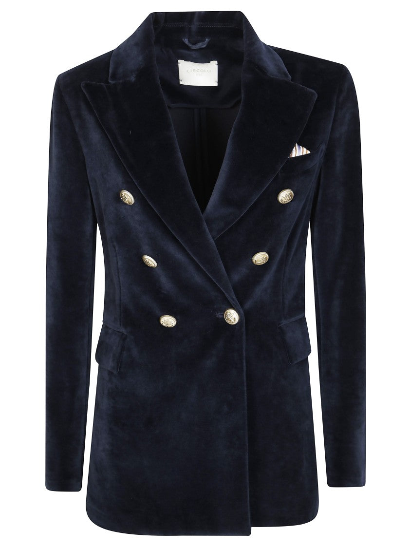 Circolo Double-Breasted Velvet Jacket With Gold-Tone Buttons