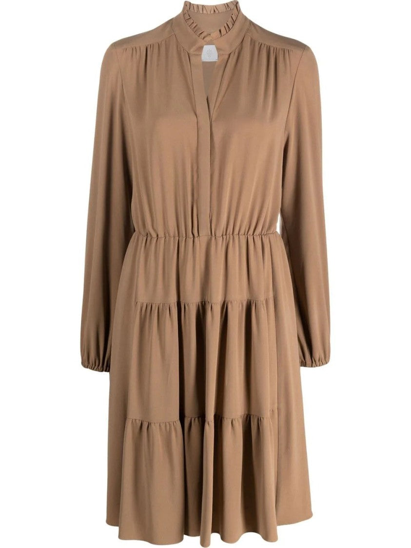 Eleventy Tiered Flounce Midi Dress With Ruffled Neckline