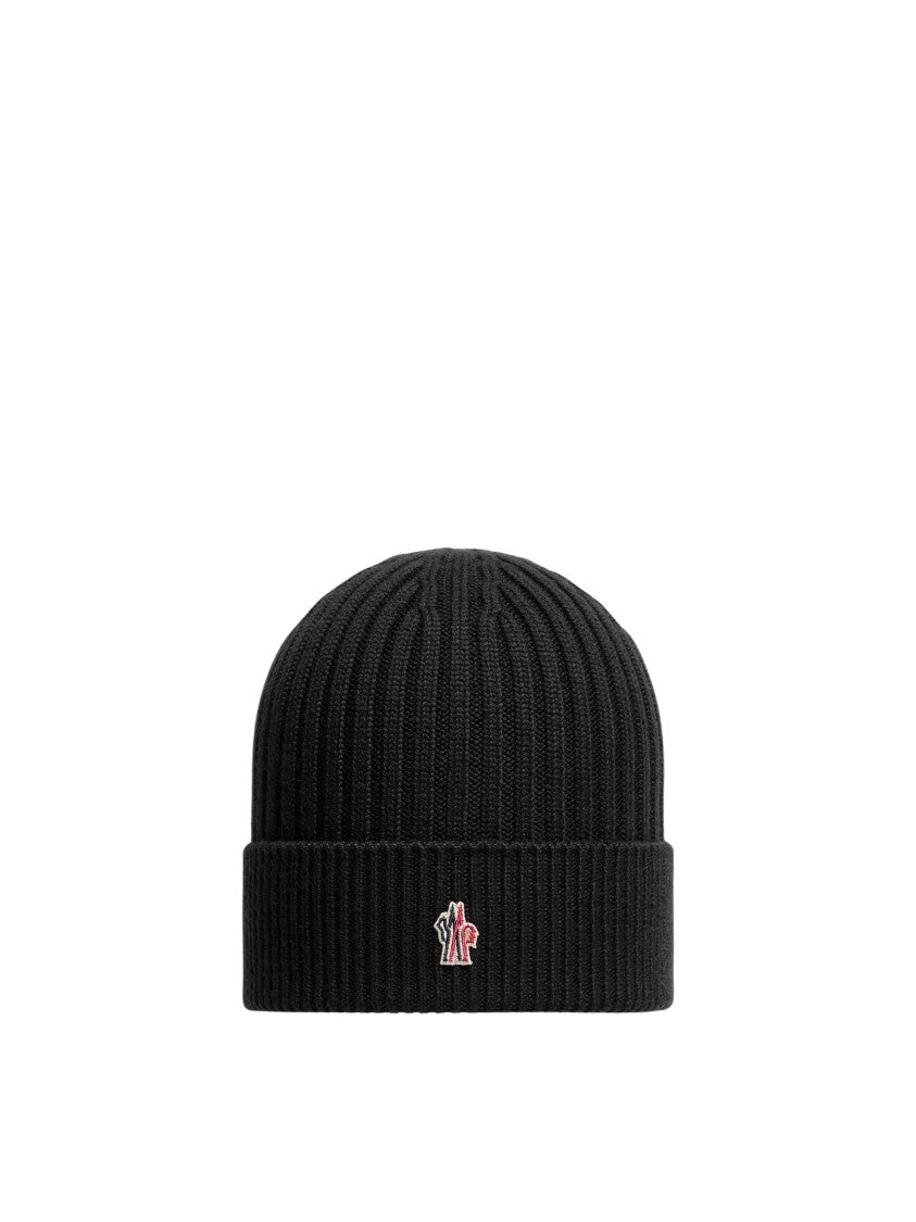 Moncler Grenoble Rib Knit Beanie With Folded Cuff And Embroidered Logo Patch