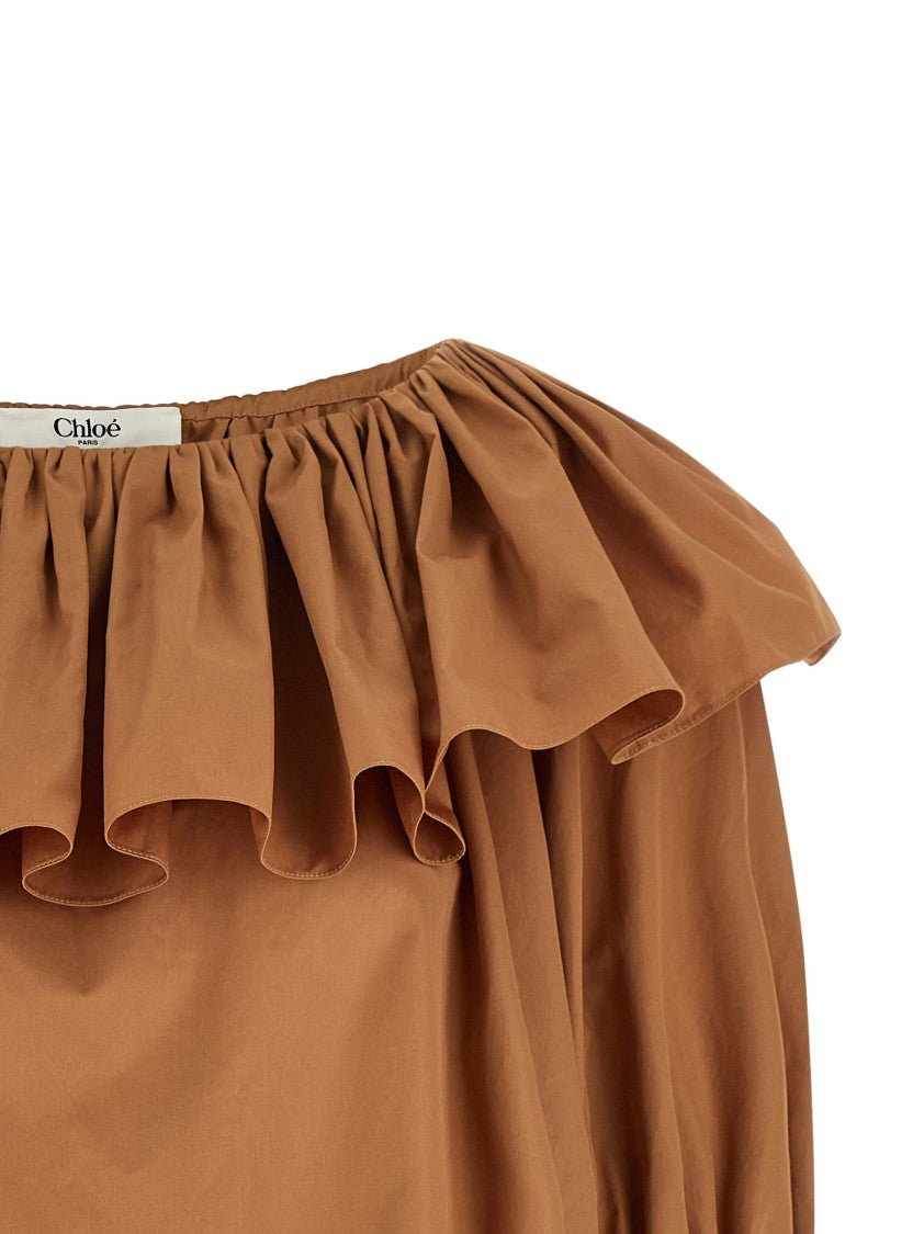 Chloé Flared Cotton Poplin Blouse With Ruffle Details