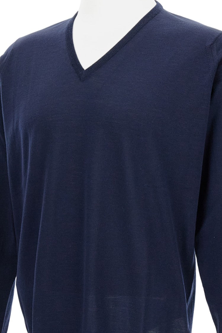 John Smedley V-Neck Long Sleeve Sweater In Light Blue Merino Wool