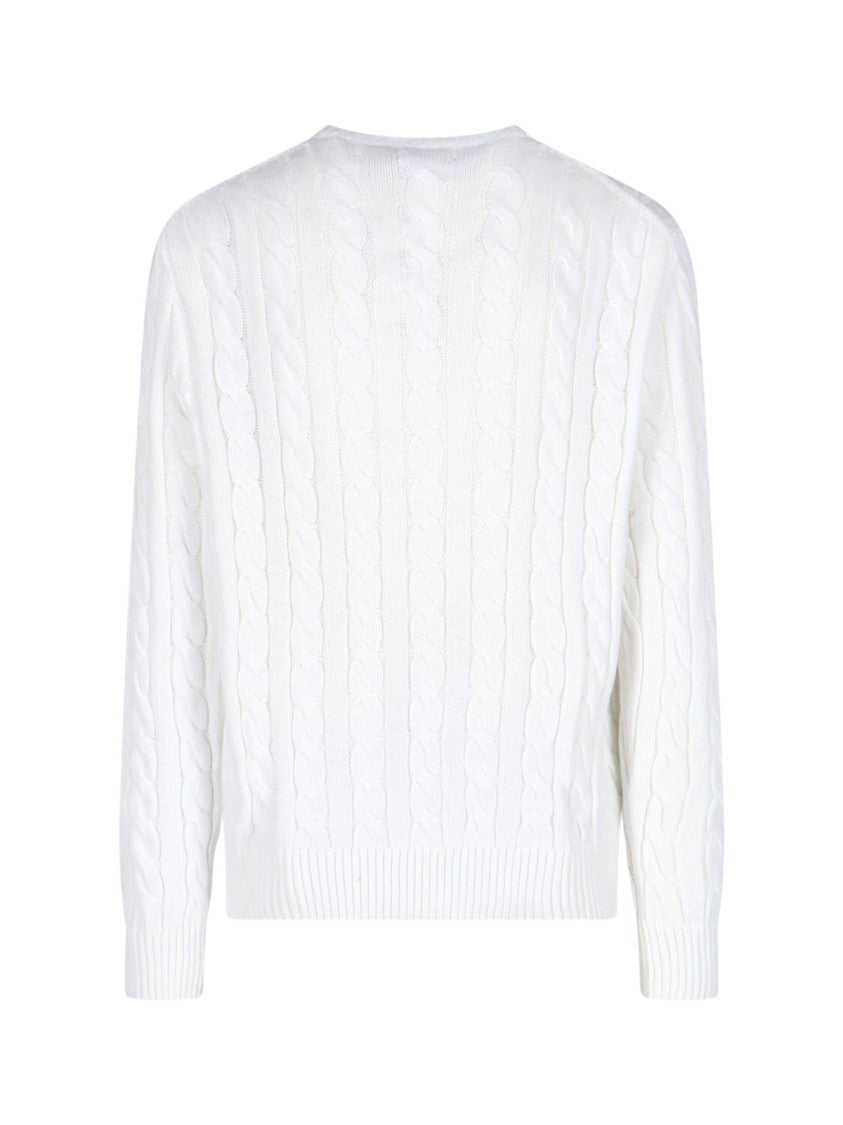 Polo Ralph Lauren Cable Knit Logo Sweater – White