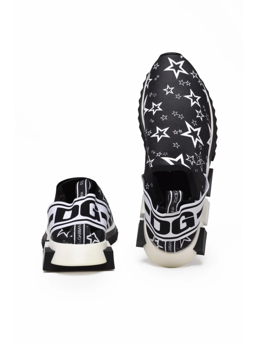 Dolce & Gabbana Black/White Geometric Block Sole Stretch Sneakers
