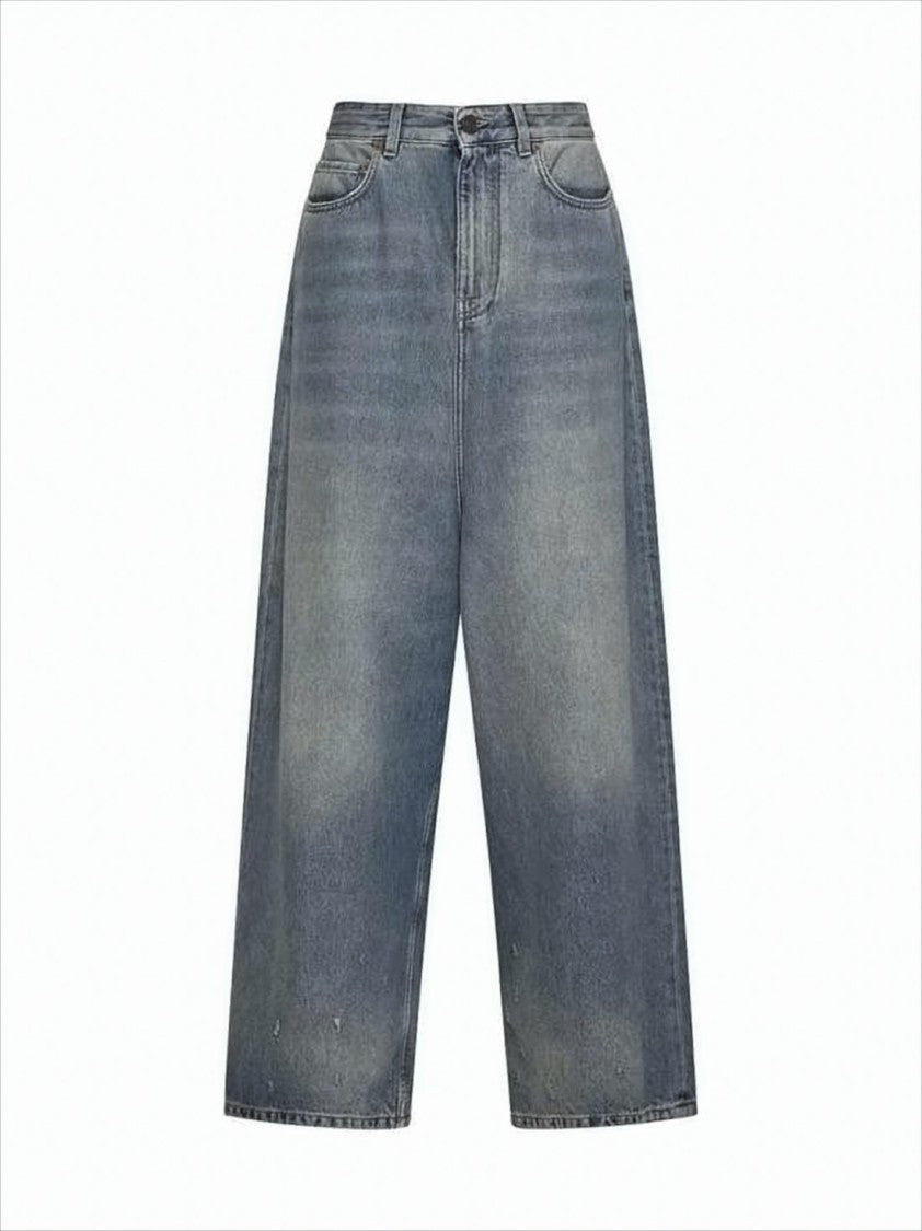 Balenciaga High-Waisted Wide-Leg Denim Pants With Distressed Detailing
