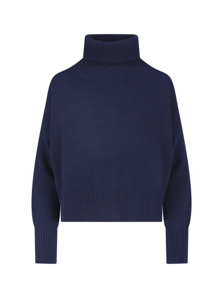 Ma'ry'ya Navy Blue Virgin Wool-Cashmere Ribbed Turtleneck