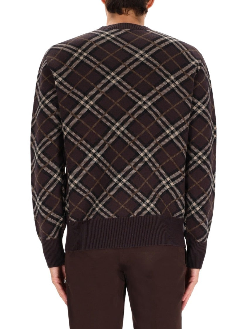 Burberry Diamond Plaid Knit Sweater In Rich Brown