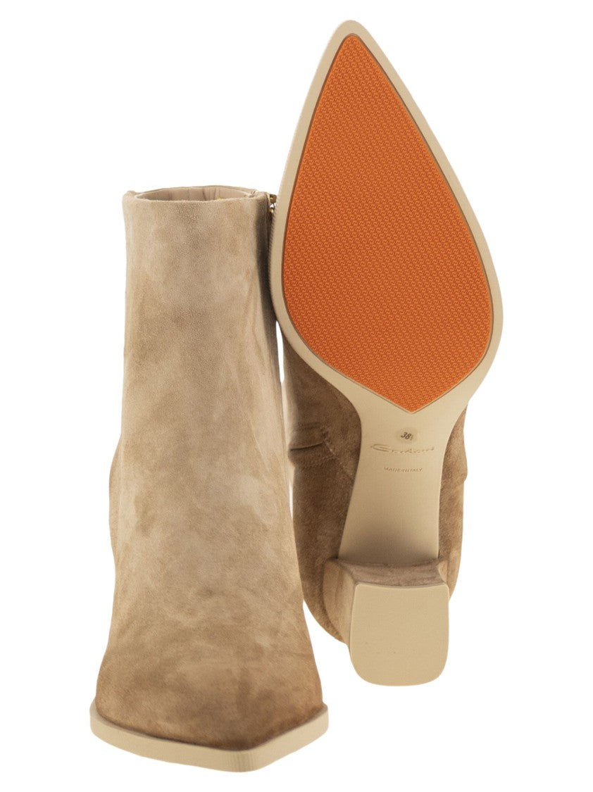 Santoni Mid-Heel Suede Ankle Boots