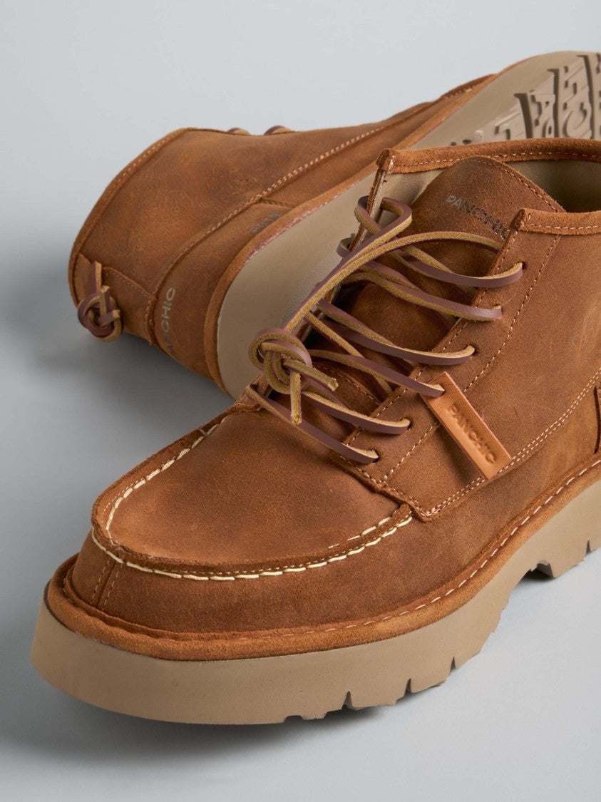 Panchic Mid-Top Suede Footwear With Moccasin Toe And Lace-Up Closure