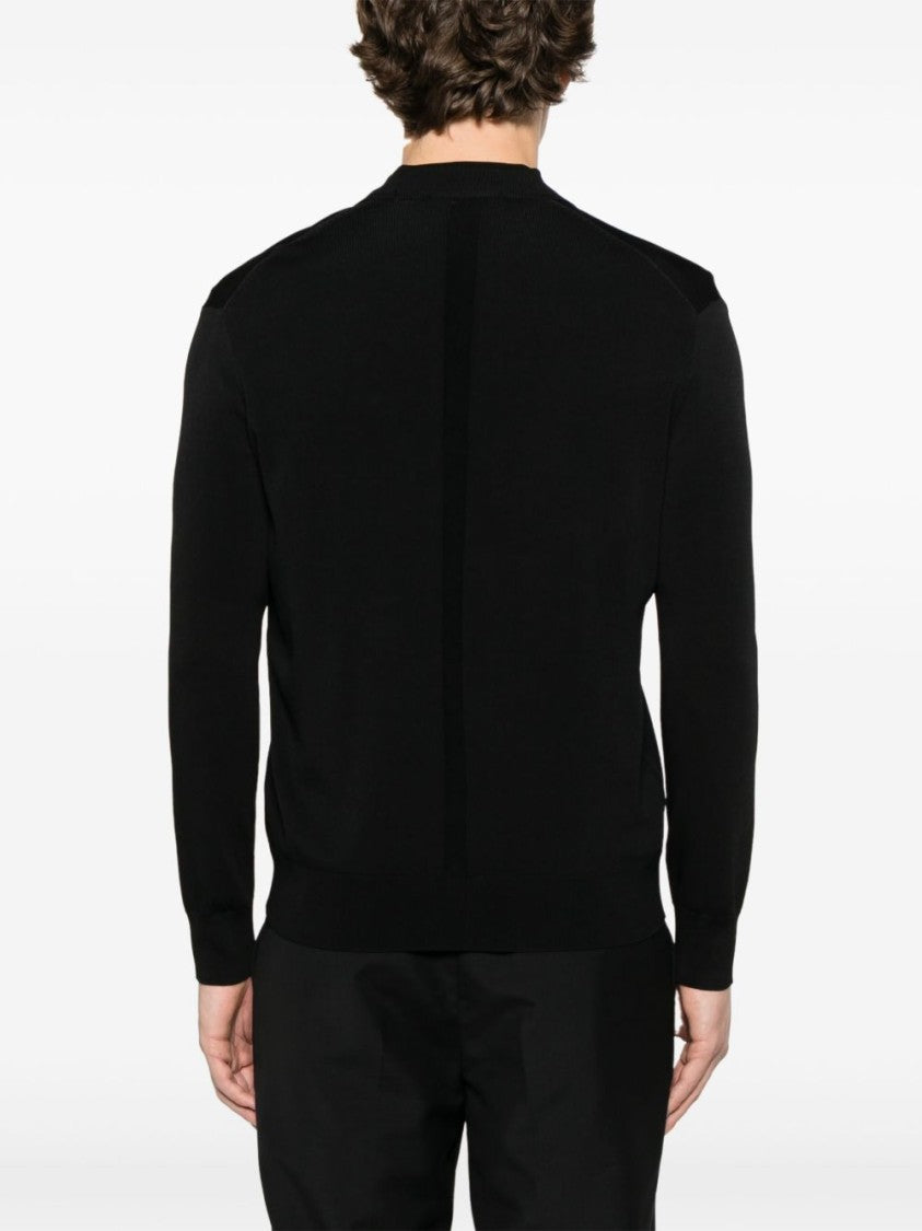 Low Brand V-Neck Black Knitted Cardigan With Ribbed Trims