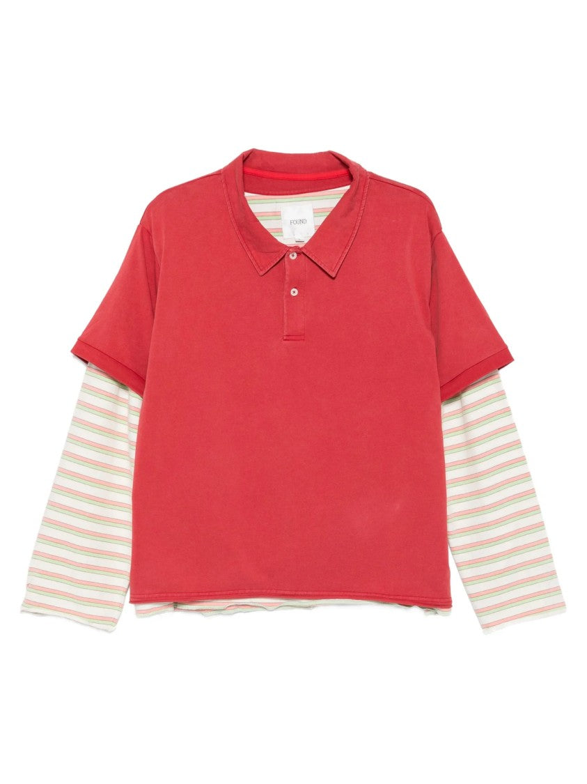 Found Red Layered Cotton Striped Polo Shirt