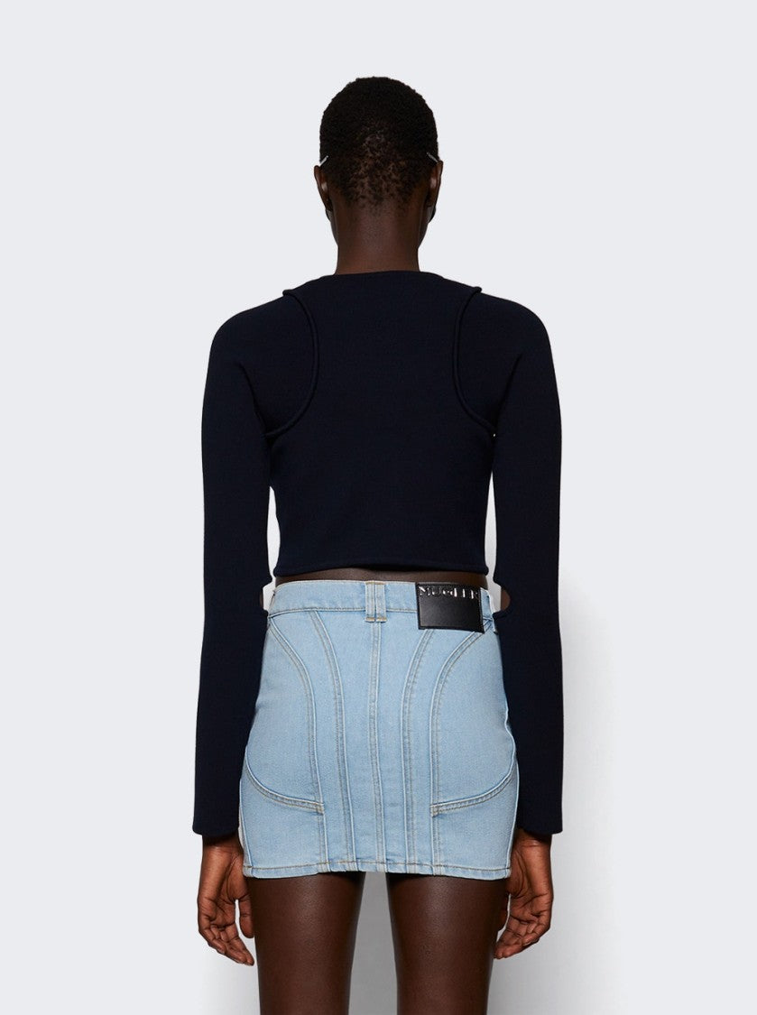 Courrèges Scuba Cut Out Knit Cardigan Navy