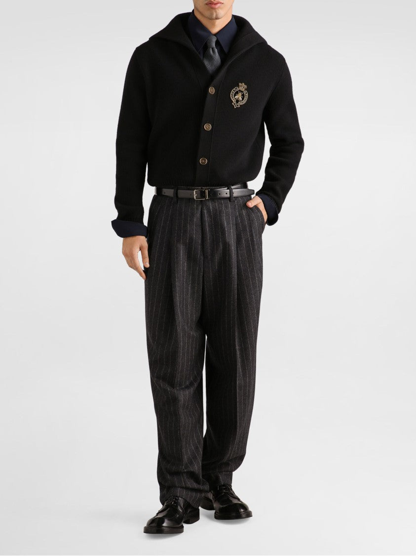 Dolce & Gabbana Black Cropped Embroidered Crest Cardigan